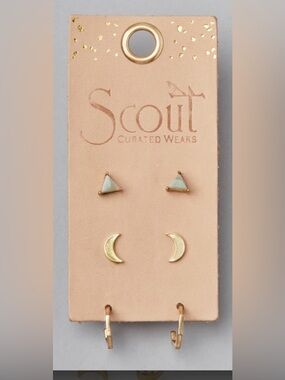 NWT Scout Gold-Tone Triangle, Crescent & Hoop Earring Set